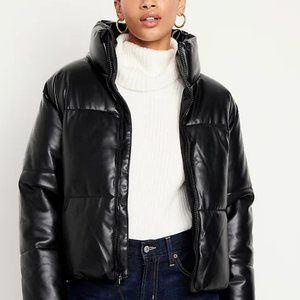 *NWT* mock neck faux leather puffer
